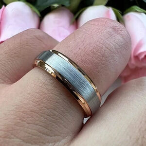 Size 10.5 Rose Gold & Silver Two-Tone Tungsten Ring 6mm NIB
